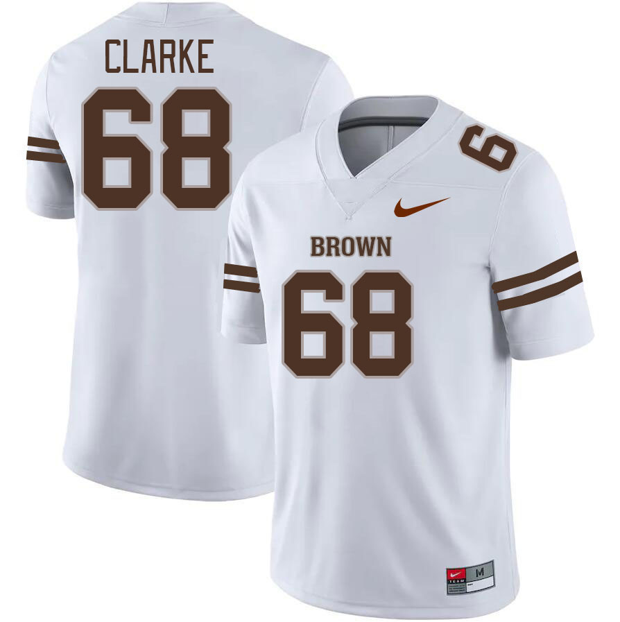 Men-Youth #68 Owen Clarke 2023 Brown Bears College Football Jerseys Stitched-White